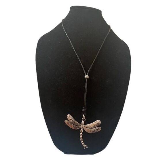 Dragonfly Antique Silver-tone Large Statement Pendant Necklace - Picture 1 of 3